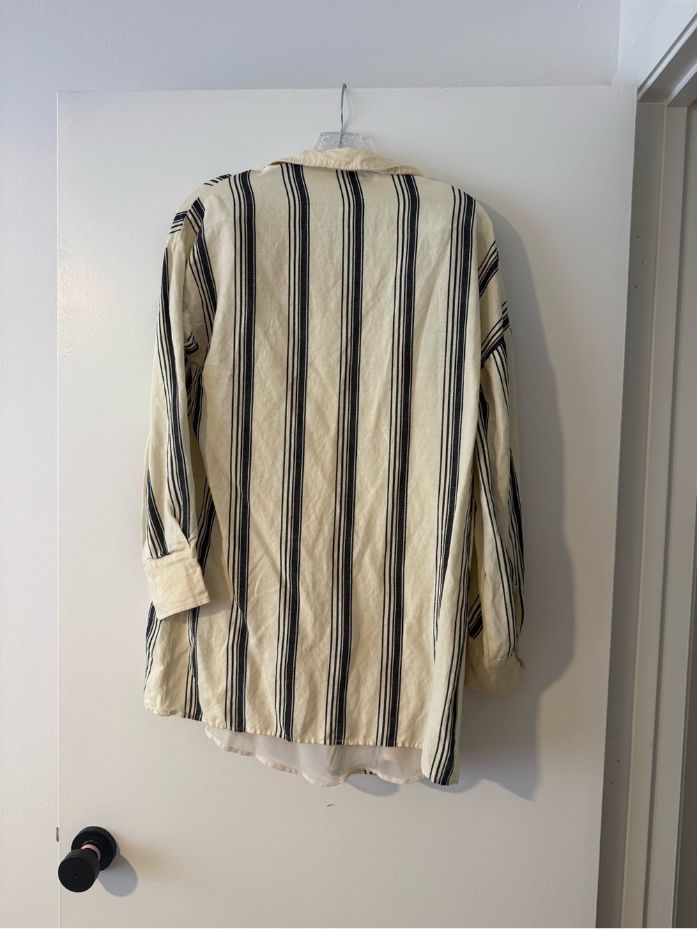 Jacquie the Label Linen Blend Lace-Up Tunic Top Cream Black Stripe Size M - Picture 2 of 5